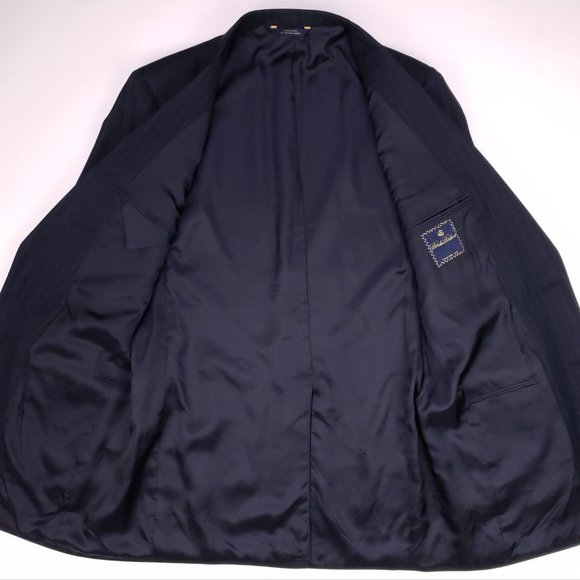 Brooks Brothers 39L Suit Navy Pinstriped Wool Mens - Picture 3 of 12